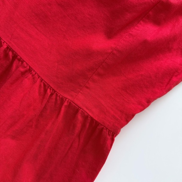 H&M Red Linen Blend Puff Sleeve Midi Dress XS Cottagecore Summer - Picture 11 of 13
